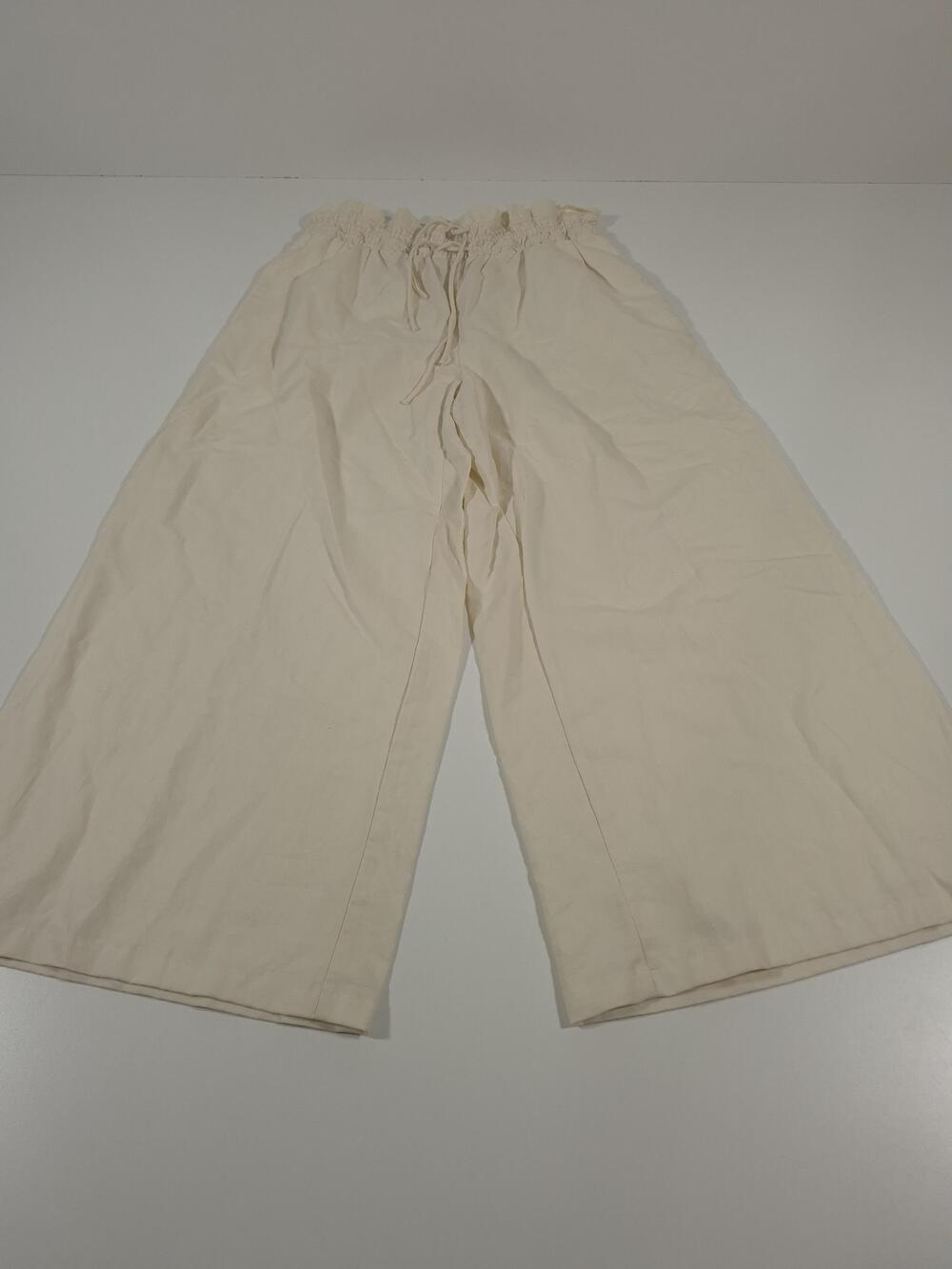 Anthropologie Pants Womens Small White Paperbag Wide Leg Crop Linen Cotton